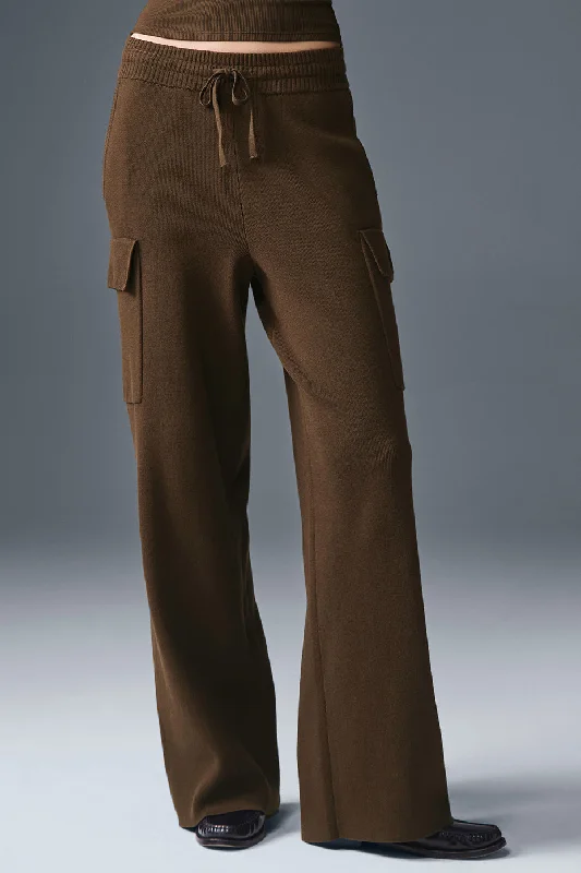 Eco-Friendly Bamboo Pants for Sustainable Fashion-Scholar Knit High-Waist Cargo Pant - Espresso