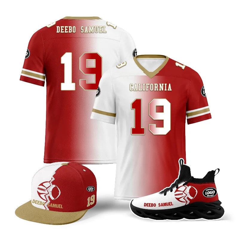 Sporty Golf Hat for Outdoor Recreation-Custom White Red California Football Jersey MaxSoul Shoes and Hat Combo Offer Personalized Combo ZH-D028018-13