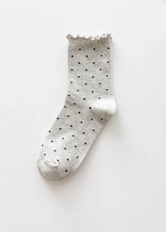 Soft Kids Socks for School and Play-Ruffle Edge Polka Dot Socks - Light Gray