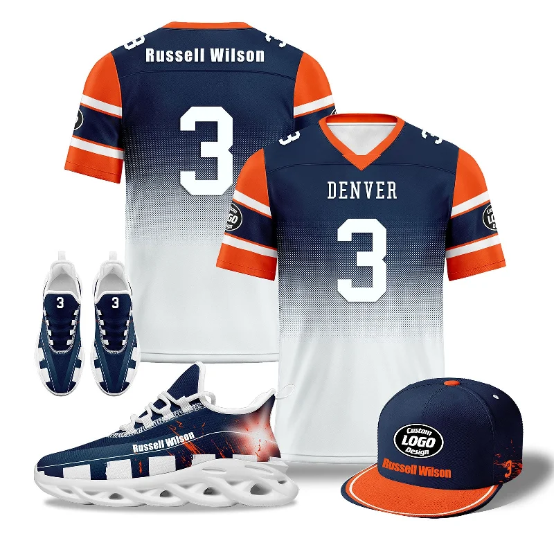 Comfortable Dad Hat for Relaxed Look-Custom Blue White Orange Denver Football MaxSoul Shoes and Hat Combo Offer Personalized Combo ZH-D020268-10