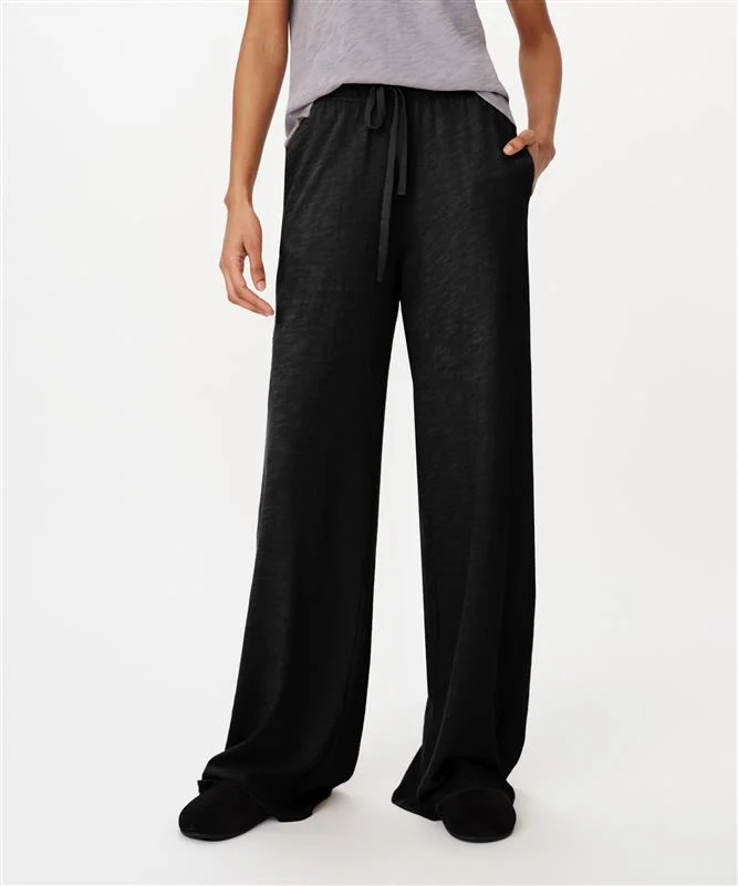 Comfortable Capri Pants for Warm Weather-Heavy Slub Jersey Wide Leg Pant - Black