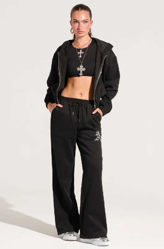 Comfortable Pajama Joggers for Relaxation-DEXTRA WIDE LEG SWEATPANT WITH RHINESTONE DETAIL