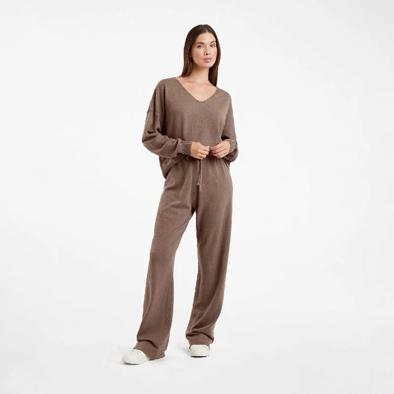 Tailored Wool Pants for Winter Wear-Luxe Knit Wide Leg Pant | Mocha