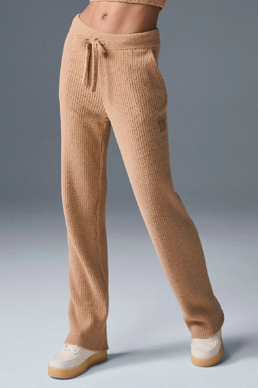 Professional Suit Pants for Business Attire-Snuggle Up Sweater High-Waist Wide Leg Pant - Toasted Almond