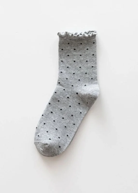 Luxury Egyptian Cotton Socks for Everyday Comfort-Ruffle Edge Polka Dot Socks - Gray