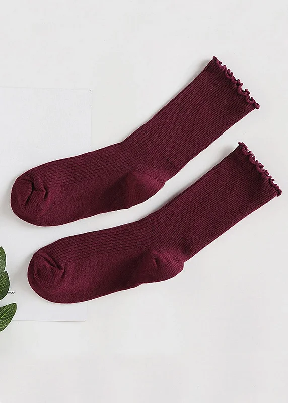 Performance Golf Socks for Comfort on the Course-Ruffled Long Socks - Wine