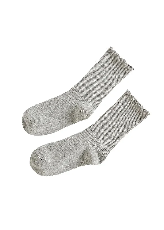 Soft and Silky Dress Socks for Special Occasions-Ruffled Long Socks - Light Grey