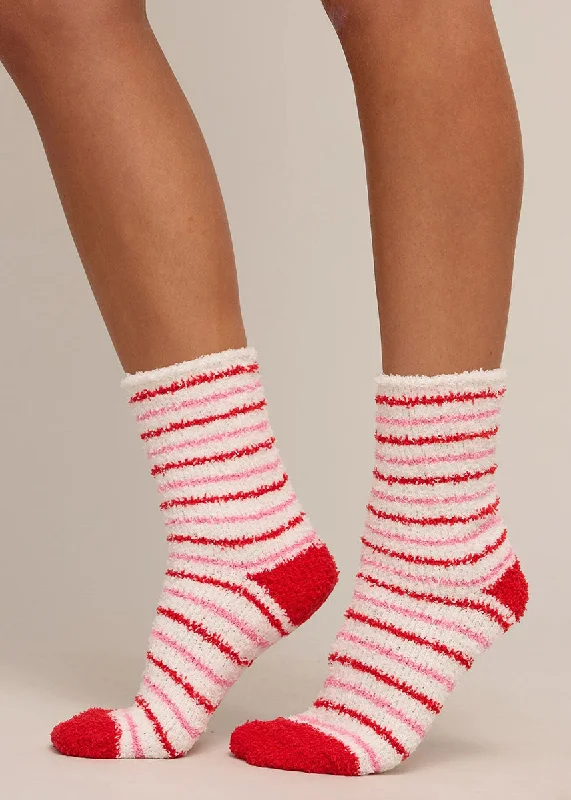 Comfortable Wool Socks for Outdoor Adventures-Cozy Plush Stripe Socks (2-Pack) - Vanilla Cherry Ice