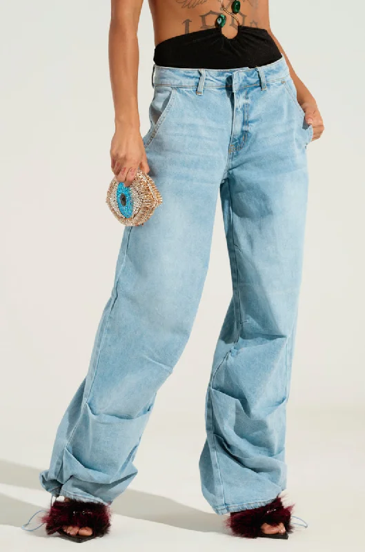 Sleek Leather Joggers for Urban Fashion-LUCKY LUCKY WIDE LEG DENIM PANT