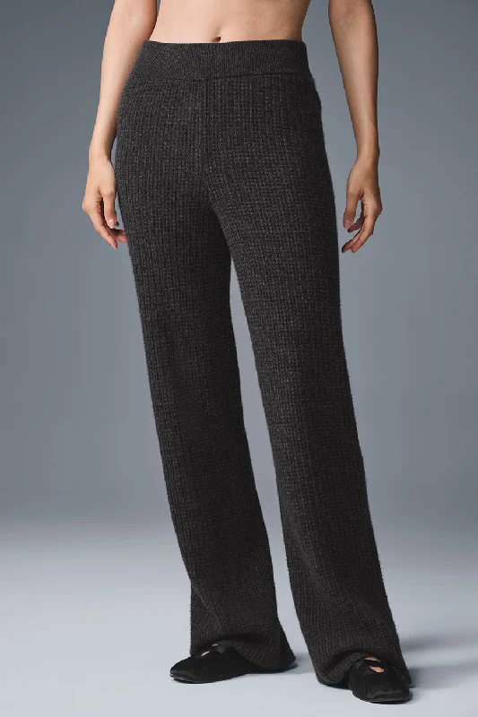 Classic White Pants for Summer Events-Cashmere High-Waist Plush Waffle Pant - Dark Heather Grey