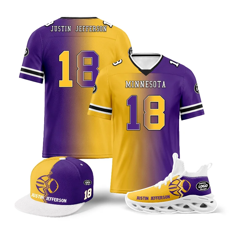 Embroidered Logo Hat for Brand Lovers-Custom Purple Yellow Minnesota Football Jersey MaxSoul Shoes and Hat Combo Offer Personalized Combo ZH-D028018-9