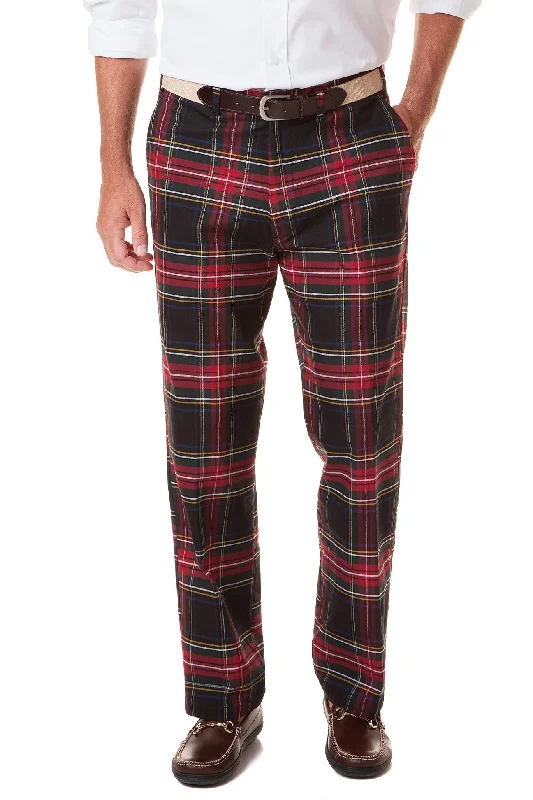 Casual Linen Pants for Warm Weather-Harbor Pant Stretch Twill Black Stewart Tartan Plaid