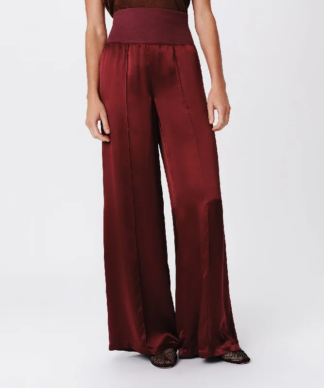 Cozy Wool Leggings for Winter Wear-Silk Charmeuse Palazzo Pant - Merlot