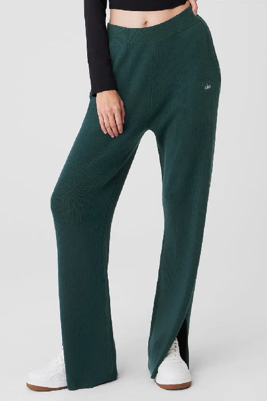 Bold Patterned Pants for Statement Look-Knit High-Waist Salana Wide Leg Pant - Midnight Green