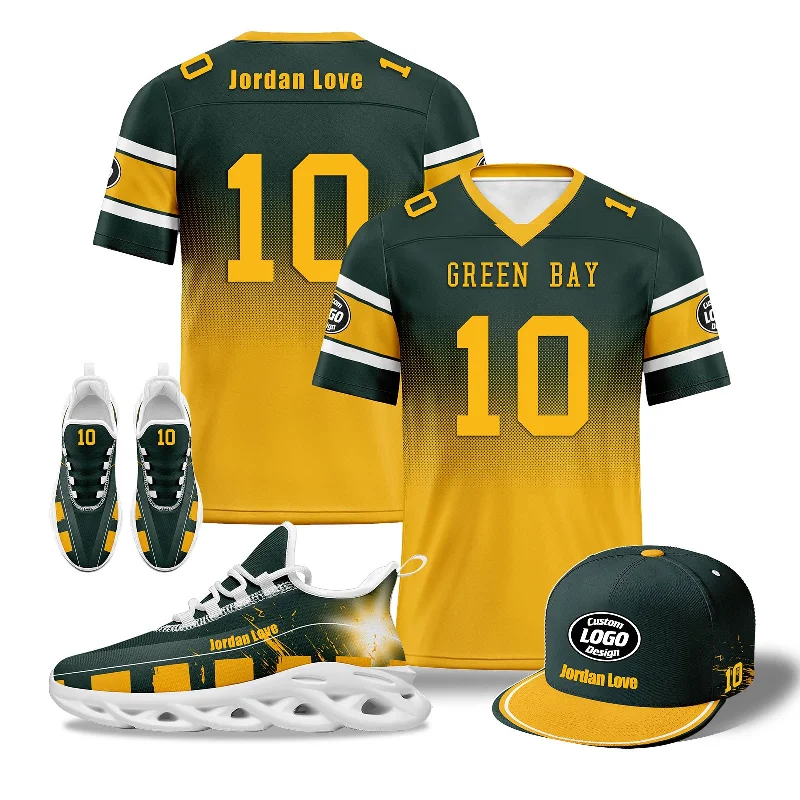 Breathable Sports Hat for Running and Jogging-Custom Green Yellow Green Bay Football MaxSoul Shoes and Hat Combo Offer Personalized Combo ZH-D020268-13