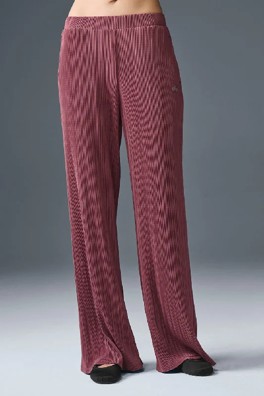 Relaxed Fit Denim for Casual Comfort-High-Waist Micro Plisse Straight Leg Pant - Burgundy Truffle