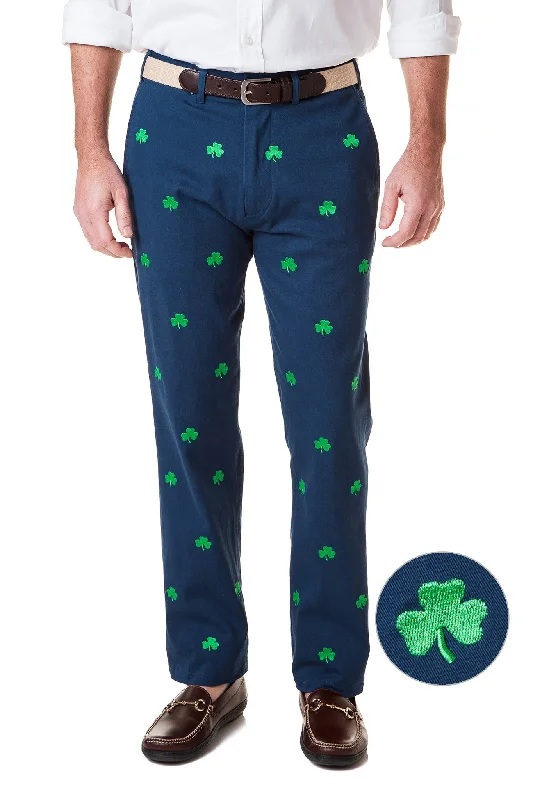 Comfy Terry Cloth Pants for Lounge Days-Harbor Pant Stretch Twill Nantucket Navy With Shamrock