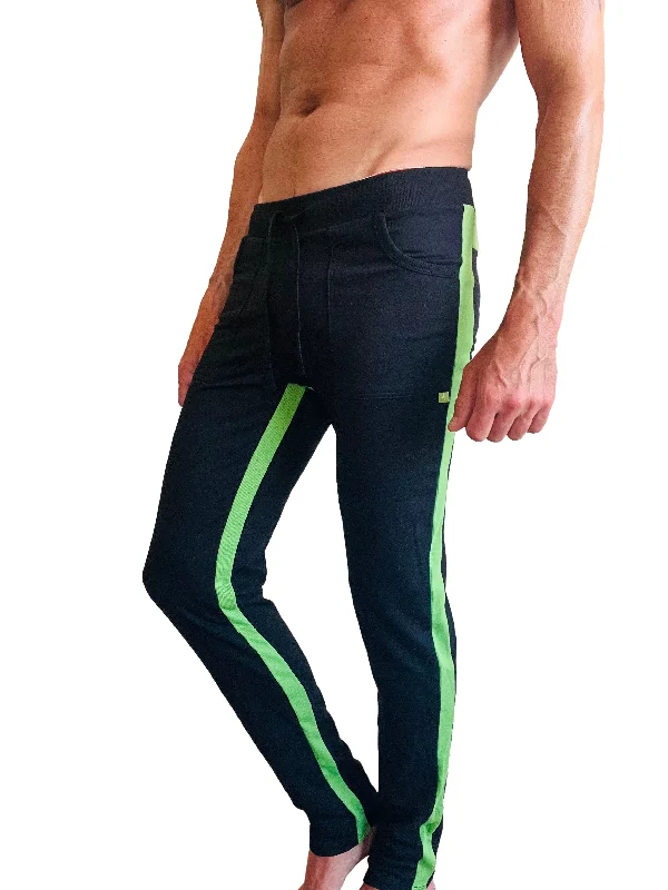 Comfortable Capri Leggings for Summer-Eco-Track & Yoga Sweat Pant (Black w/Bamboo Green)