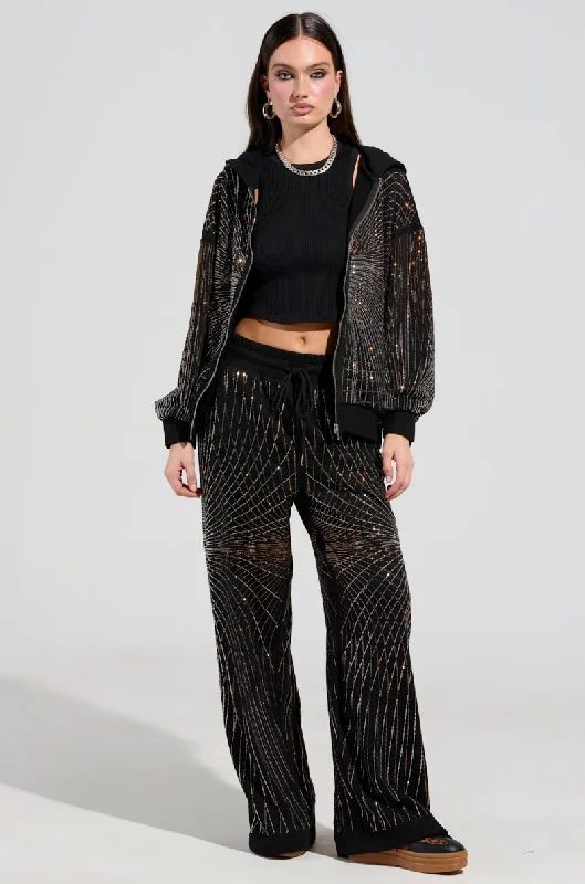 Stylish Tapered Pants for Modern Fashion-LIGHTS, CAMERA, ACTION! EMBELLISHED WIDE LEG SWEAT PANT