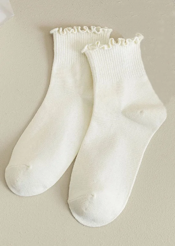 Quick-Dry Hiking Socks for Warm Weather-Ruffled Ankle Socks - Cream