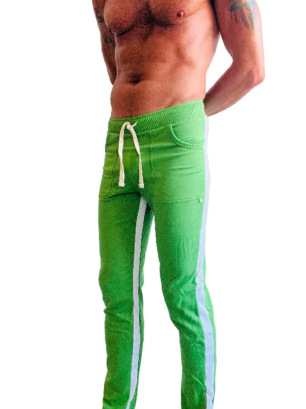 Wide-Legged Linen Pants for Comfort-Eco-Track & Yoga Sweat Pant (Bamboo Green w/White)