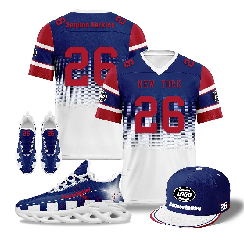 Trendy Bucket Hat for Outdoor Adventures-Custom Blue Red White New York Football MaxSoul Shoes and Hat Combo Offer Personalized Combo ZH-D020268-21