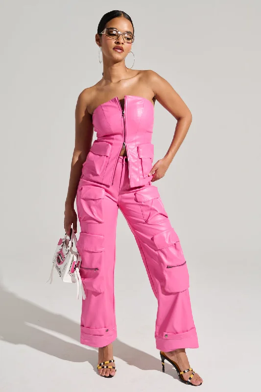 Cozy Fleece Joggers for Cold Weather-BUBBLEGUM SHORTY CARGO PANT IN PINK