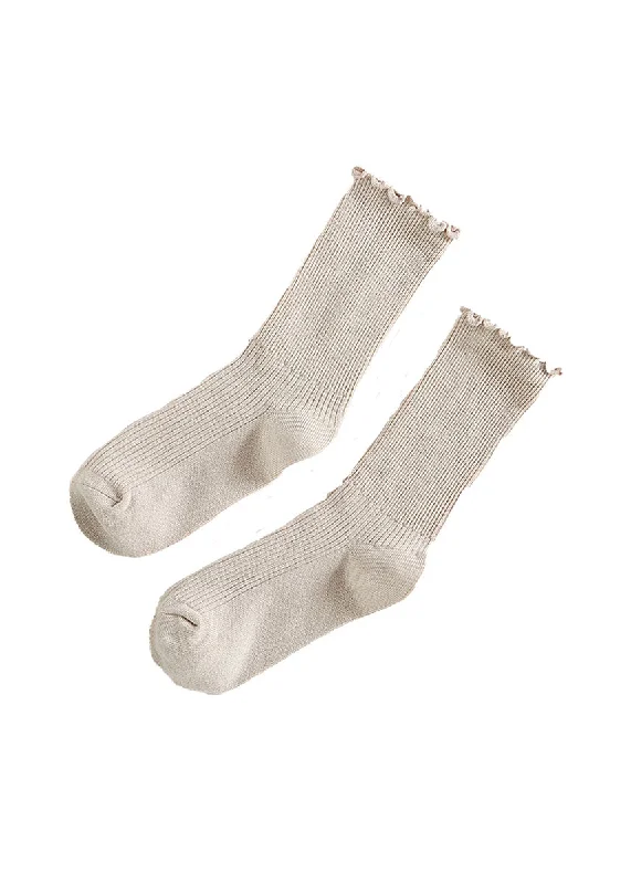 Moisture-Wicking Crew Socks for All-Day Wear-Ruffled Long Socks - Apricot