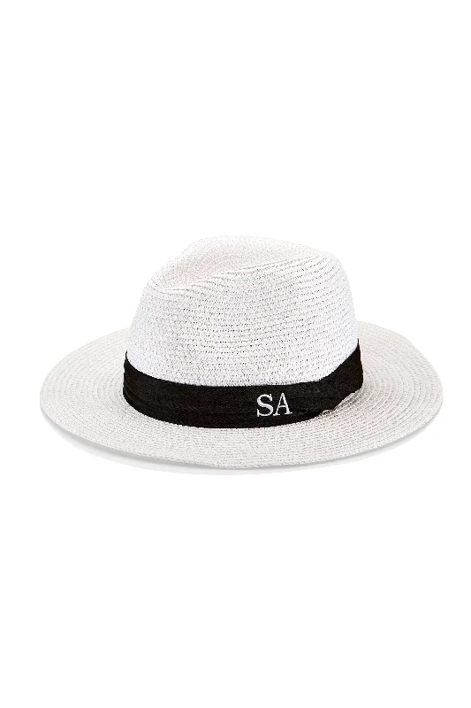 Bold Color Block Hat for Trendy Look-Personalised Straw Fedora Hat - White