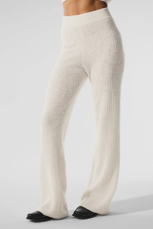 Bold Printed Pants for Unique Style-Cashmere High-Waist Plush Waffle Pant - Ivory