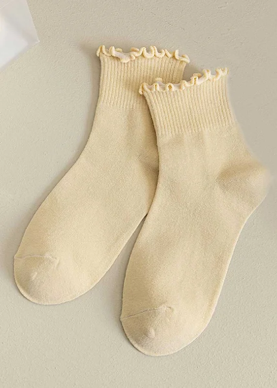 Casual No-Show Socks for Everyday Comfort-Ruffled Ankle Socks - Beige