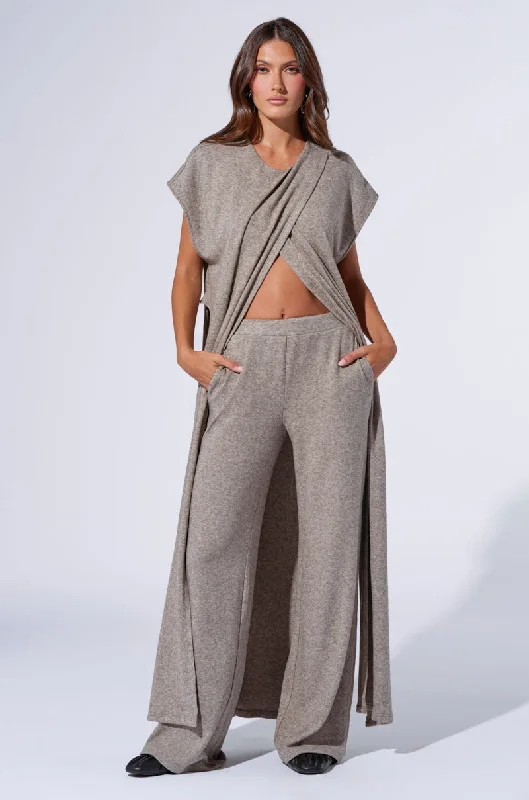 Light Denim Shorts for Casual Weekend Look-VIBE OUT FLARE LEG KNIT PANT IN GREY