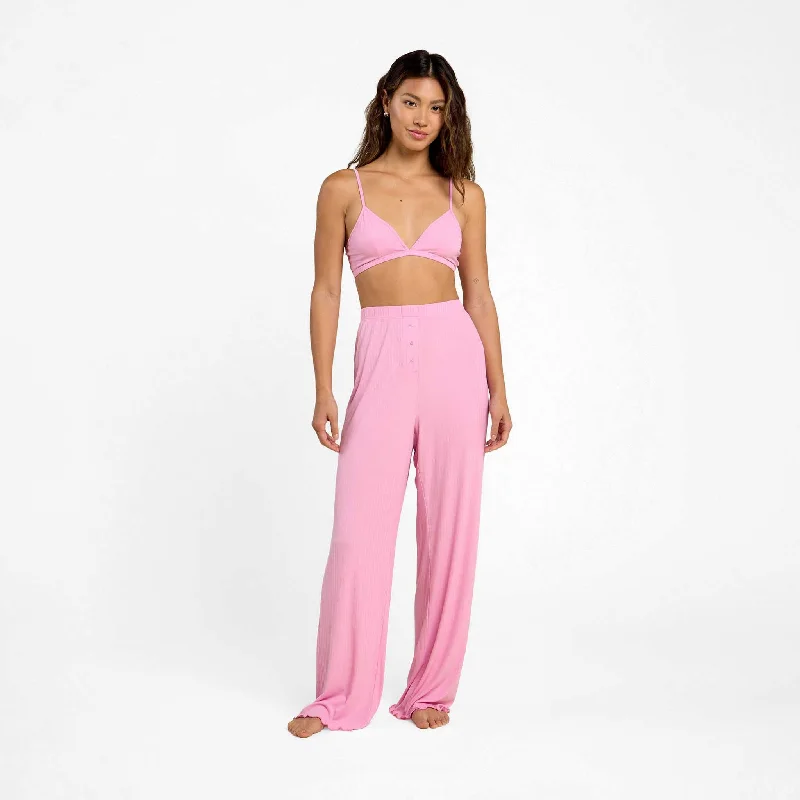 Stretchy Athletic Pants for Active Lifestyle-Mini Rib Wide Leg Pant | Bubblegum Pink