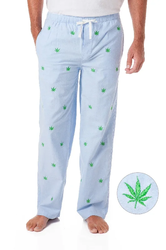 Comfy Pajama Pants for a Good Night’s Sleep-Sleeper Pant Blue Oxford with Pot Leaf