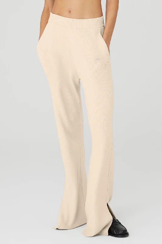 High-Waisted Trousers for Modern Style-Knit High-Waist Salana Wide Leg Pant - Macadamia