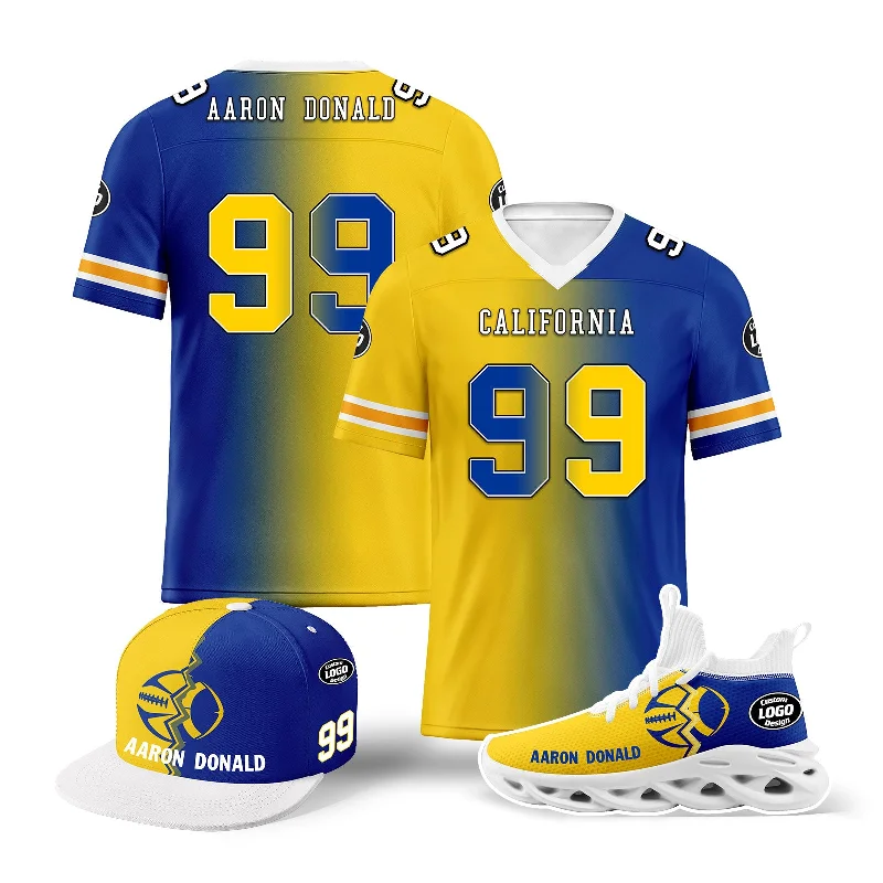 Fashionable Trilby Hat for Sophisticated Style-Custom Yellow Blue California Football Jersey MaxSoul Shoes and Hat Combo Offer Personalized Combo ZH-D028018-8