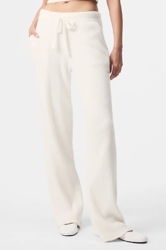 Lightweight Travel Pants for Comfort-Snuggle Up Sweater High-Waist Wide Leg Pant - Ivory