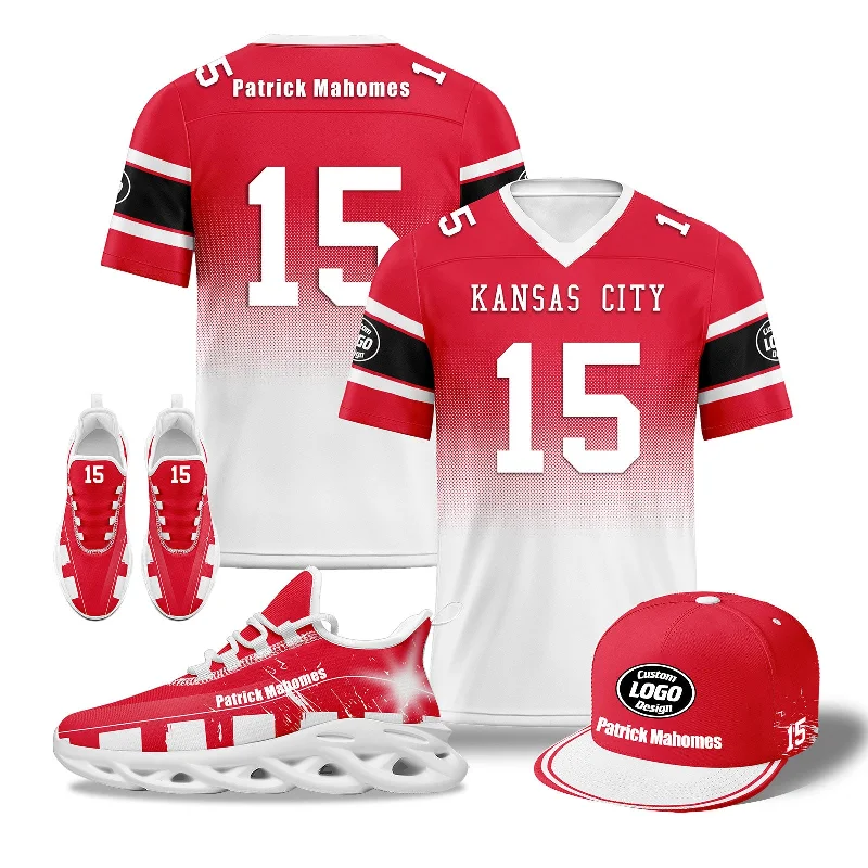 Comfortable Adjustable Hat for Outdoor Activities-Custom Red White Kansas City Football MaxSoul Shoes and Hat Combo Offer Personalized Combo ZH-D020268-18