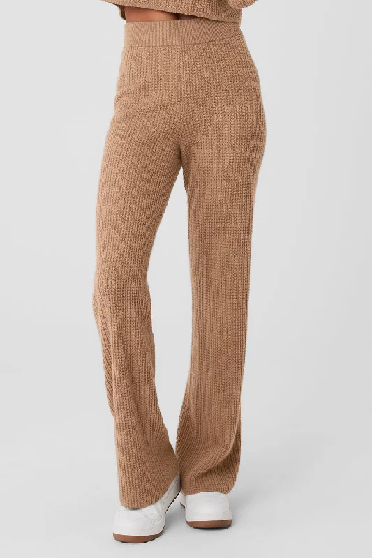 Stylish Cuffed Pants for Casual Elegance-Cashmere High-Waist Plush Waffle Pant - Toasted Almond