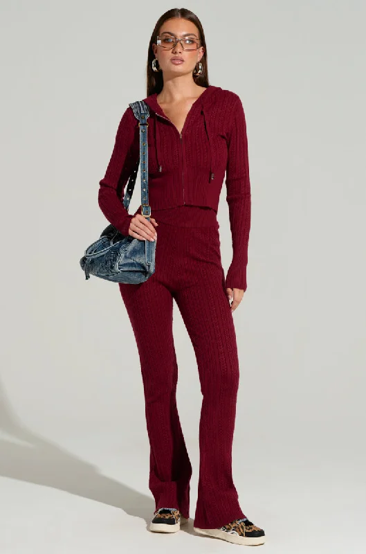 Warm Woolen Trousers for Cold Days-DREAM GIRL FLARE KNIT PANT IN BURGUNDY