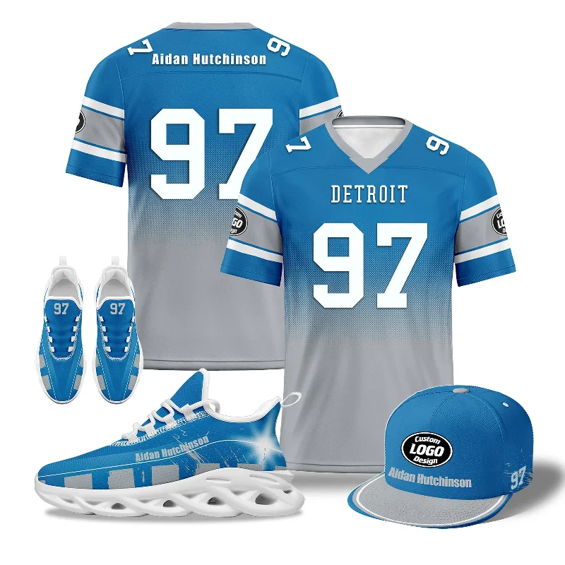 Retro Vintage Hat for Throwback Fashion-Custom Blue Gray Detroit Football MaxSoul Shoes and Hat Combo Offer Personalized Combo ZH-D020268-11