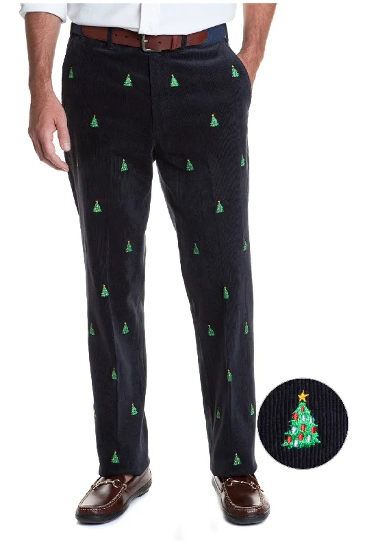 Cozy Fleece Joggers for Cold Weather-Beachcomber Corduroy Pant Nantucket Navy With Christmas Tree