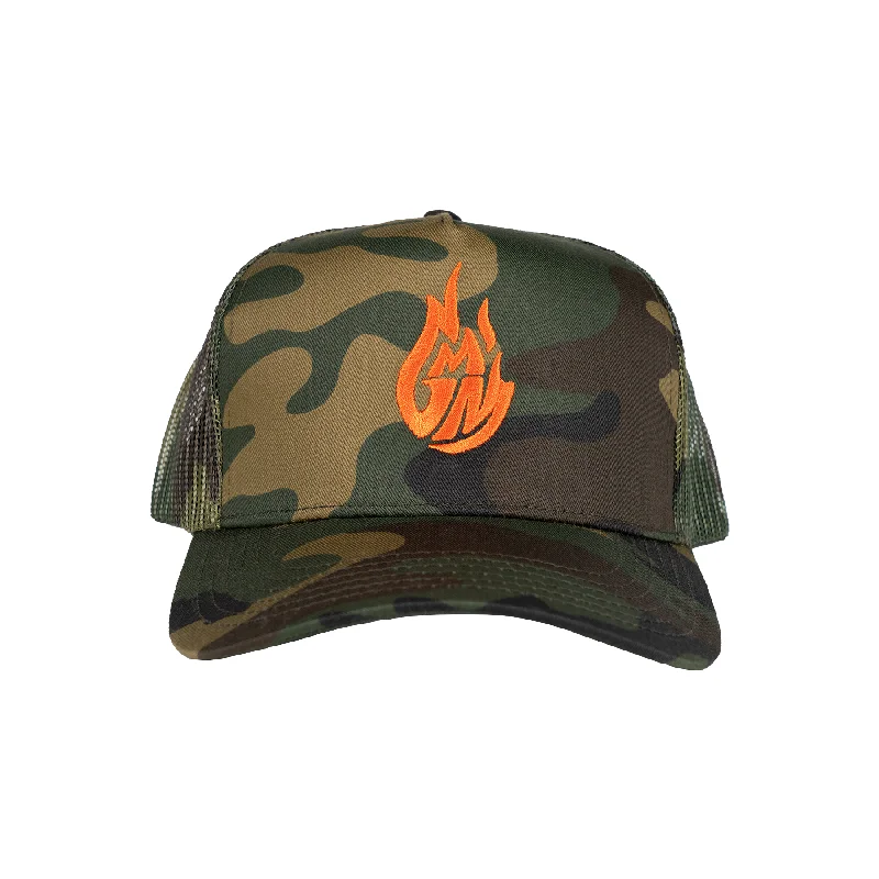 Comfortable Adjustable Hat for Outdoor Activities-GMM Embroidered Camo Trucker Hat