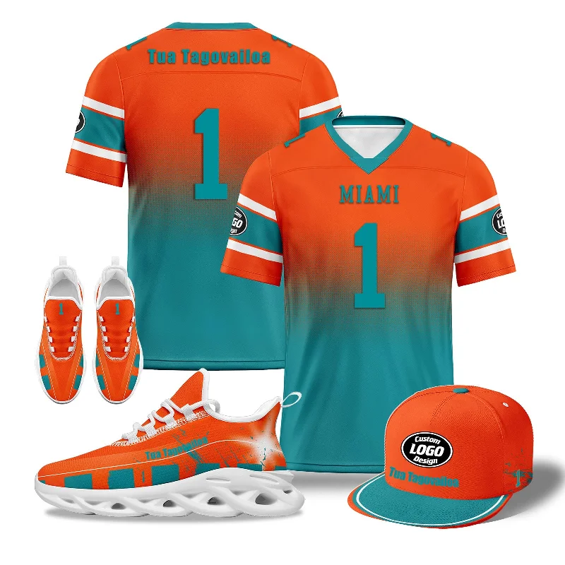 Fashionable Fisherman’s Hat for Warm Days-Custom Orange Blue Miami Football MaxSoul Shoes and Hat Combo Offer Personalized Combo ZH-D020268-24