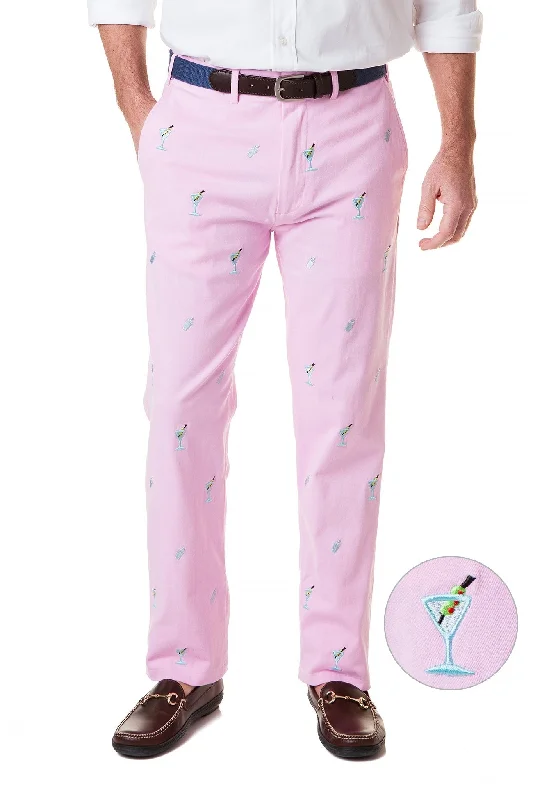 Comfortable Jogging Pants for Fitness-Harbor Pant Stretch Twill Pink with Martini & Shaker