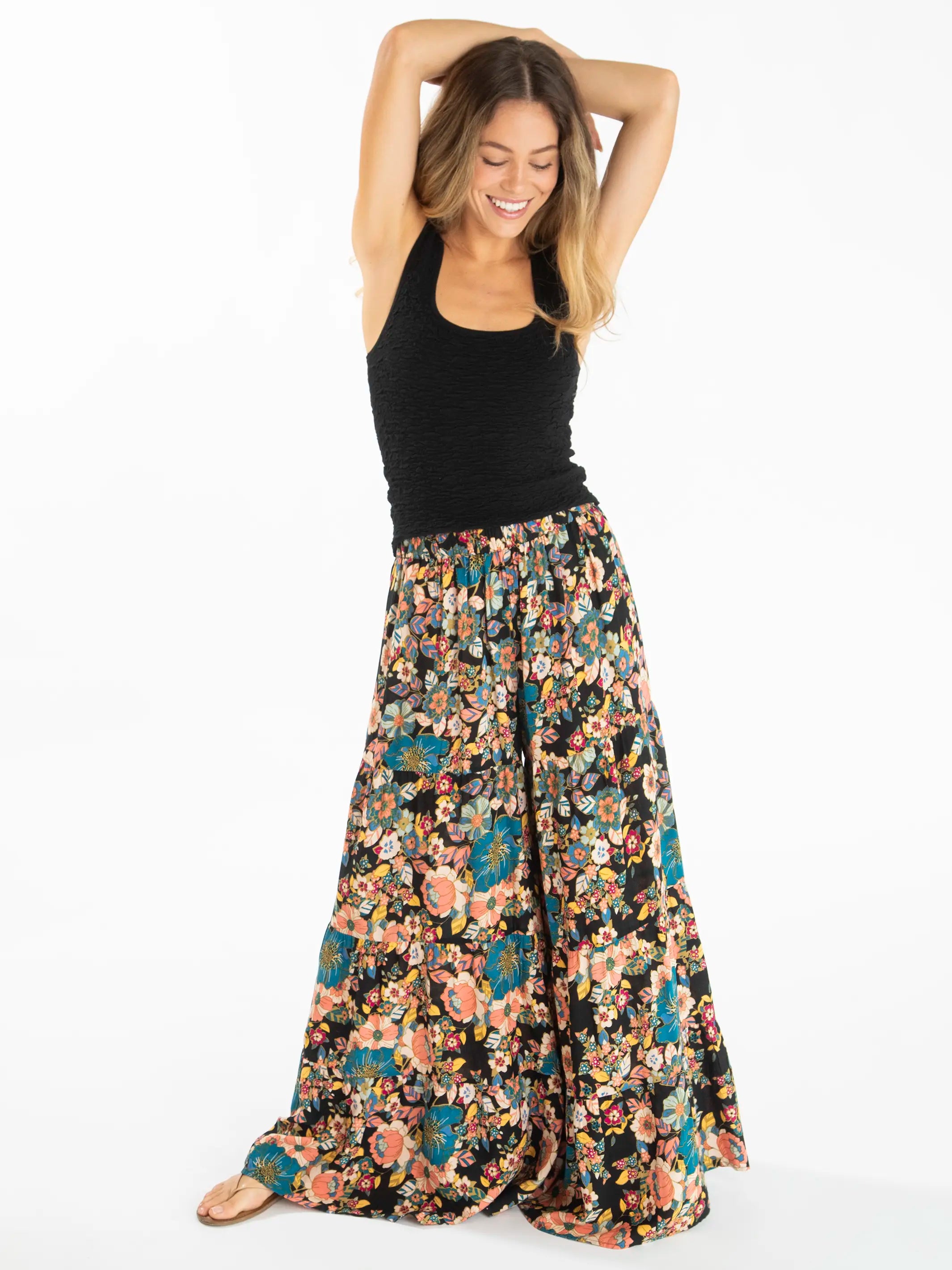 Soft Lounge Pants for Relaxation-Patti Palazzo Pant - Black Pink Petunia