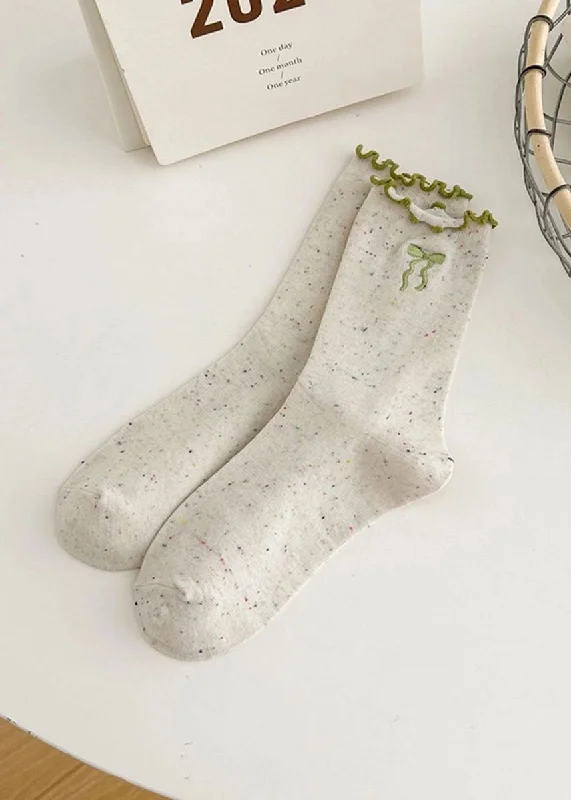 Stylish Ankle Socks for Casual Fashion-Embroidered Bow Lace Mid-Calf Socks - Green