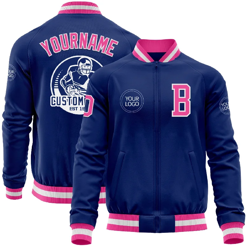 Soft Plush Jacket for Cozy Style-Custom Royal Pink-White Bomber Varsity Letterman Zipper Jacket