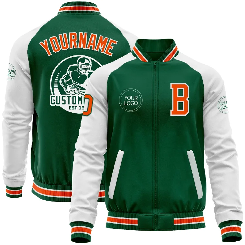 Seamless Jacket for Sleek, Minimalist Look-Custom Kelly Green Orange-White Bomber Varsity Letterman Two Tone Zipper Jacket