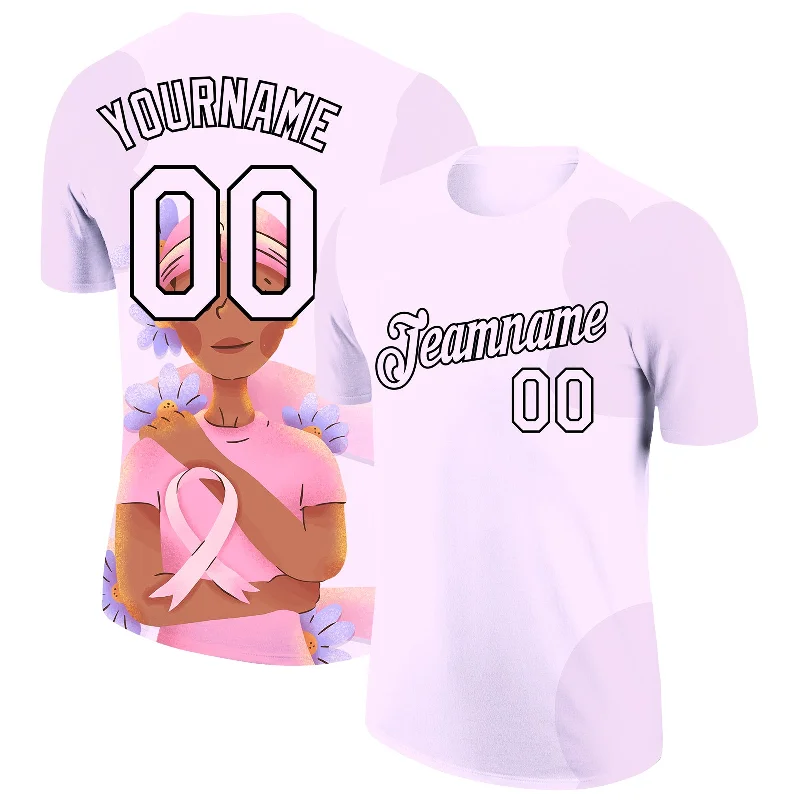 High-Performance Running T-Shirt for Athletes-Custom Light Purple Black 3D Pink Ribbon Breast Cancer Performance T-Shirt